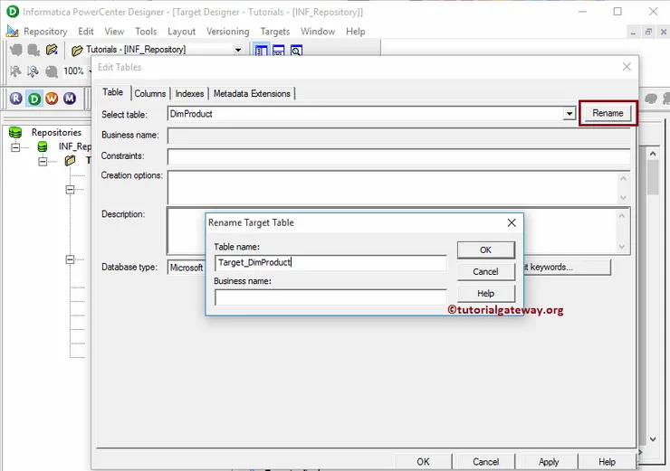 Create Informatica Target table using Source Definition 4