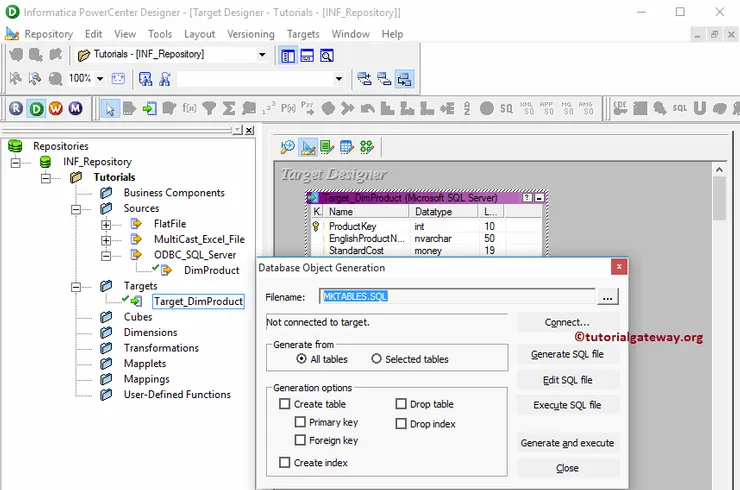 Create Informatica Target table using Source Definition 7