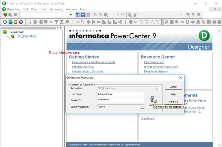 Connect to Repository Service Admin page