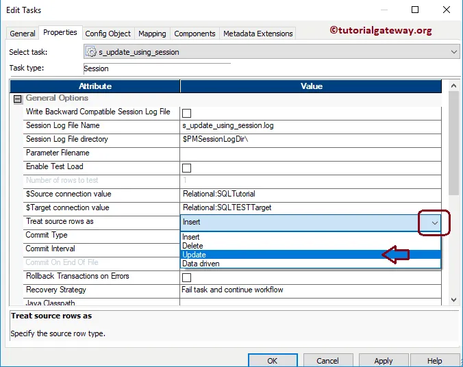 Informatica Update Strategy using Session Properties 19