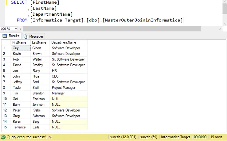 Destination Table Output 16