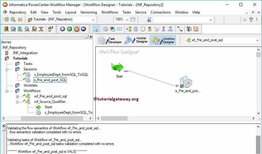 Start Pre and Post SQL in Informatica Workflow