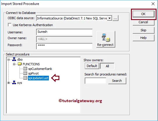 Import Stored Procedure into Informatica 10