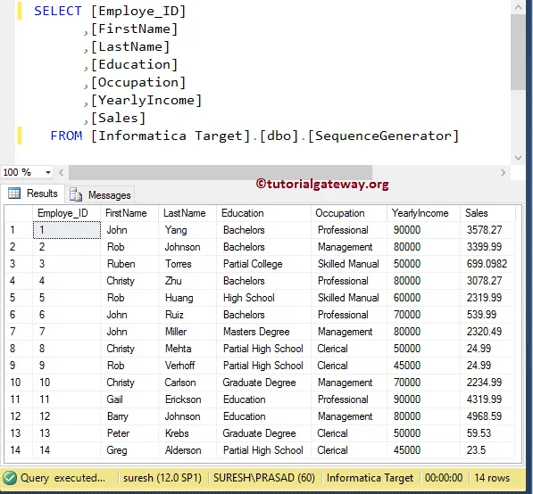 Sequence Target Table output 17