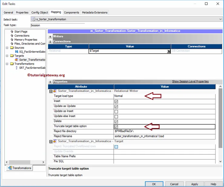 Select Sorter Target table Variable 16