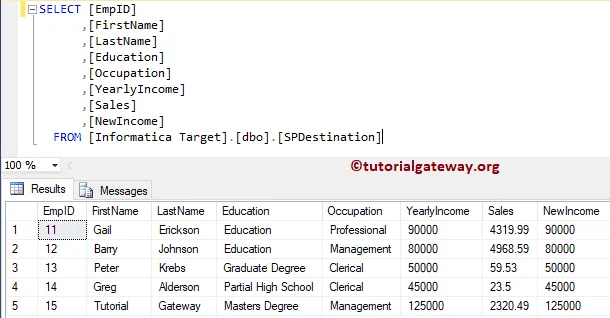 Transaction Destination Table Output 25