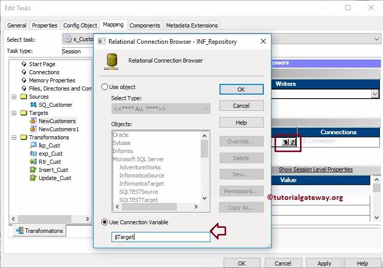 Update Example Target Connection variable 39