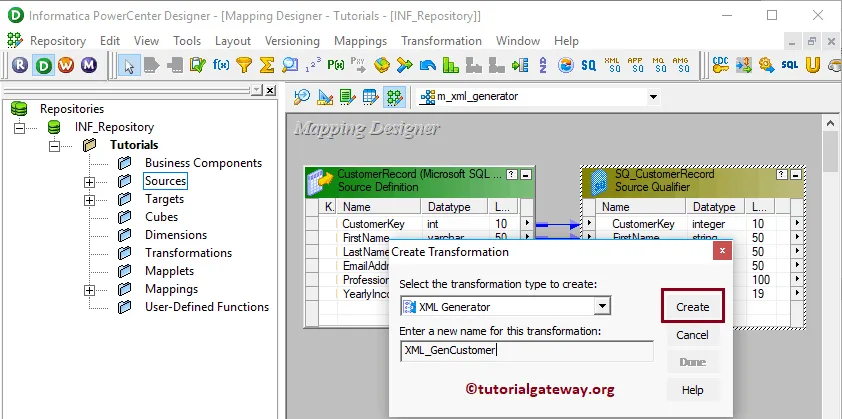 XML Generator Transformation in Informatica 11